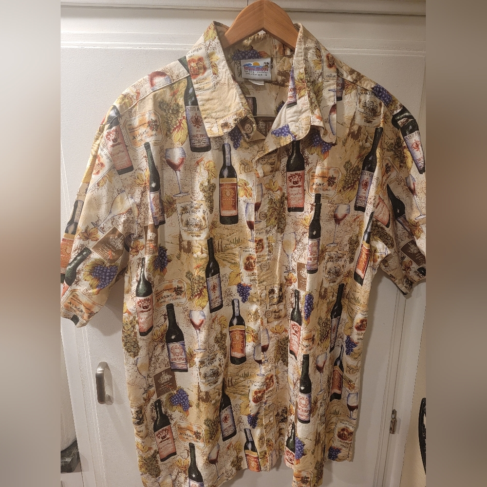 Wave Shoppe San Diego Hawaiian Shirt Wine Vineyard Print Mens 2XL